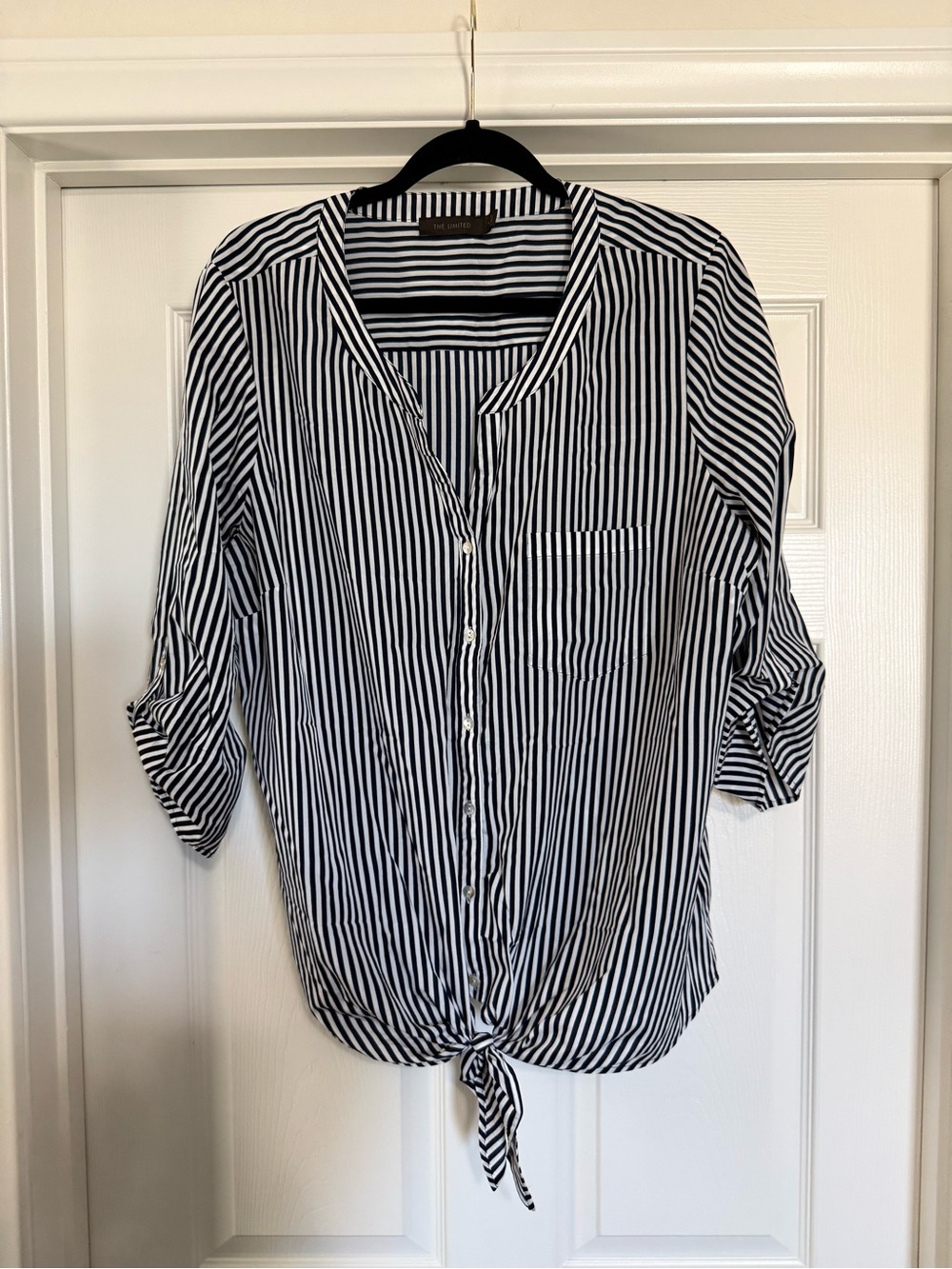 The Limited Black White Vertical Stripe Tie Front Blouse XL